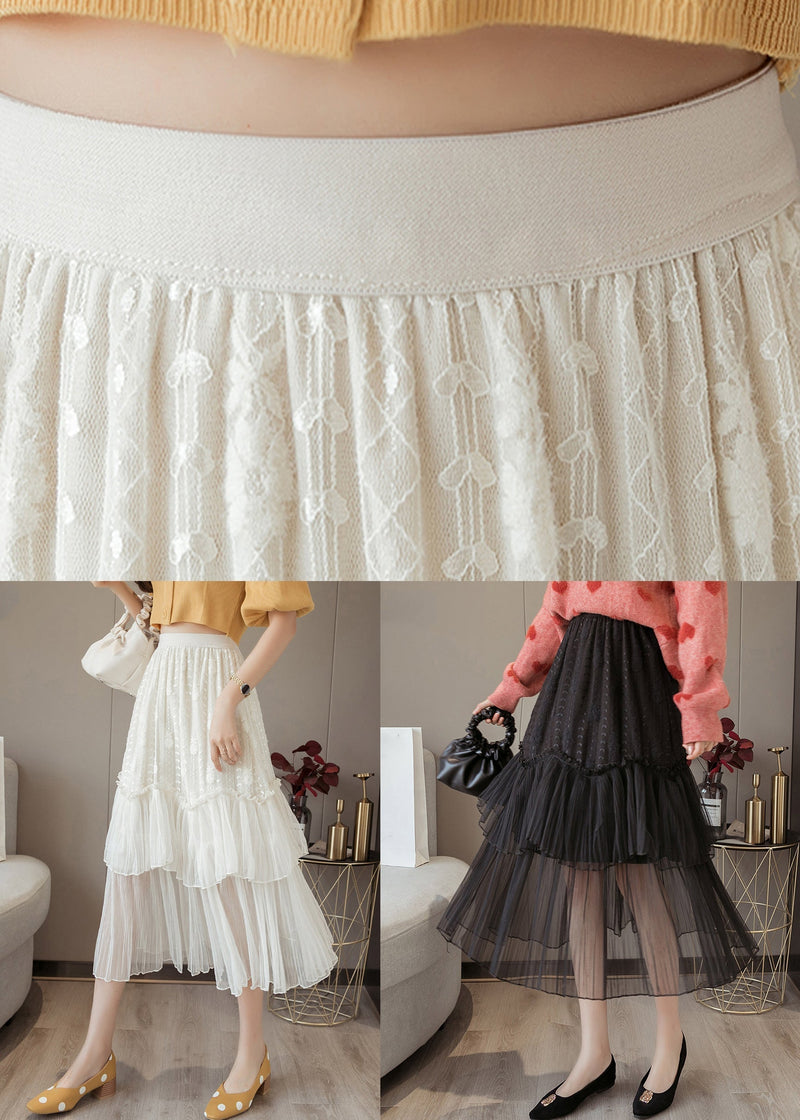 White Ruffled High Waist Chiffon Skirt Summer