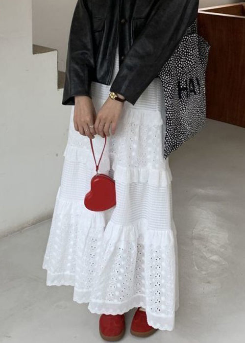 White Ruffled Hollow Out Cotton Skirts Summer