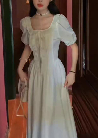 White Ruffled Cotton Long Dress Summer