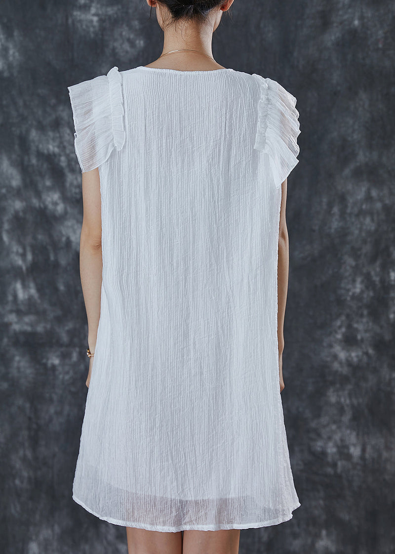 White Ruffles Patchwork Chiffon Work Dress Summer