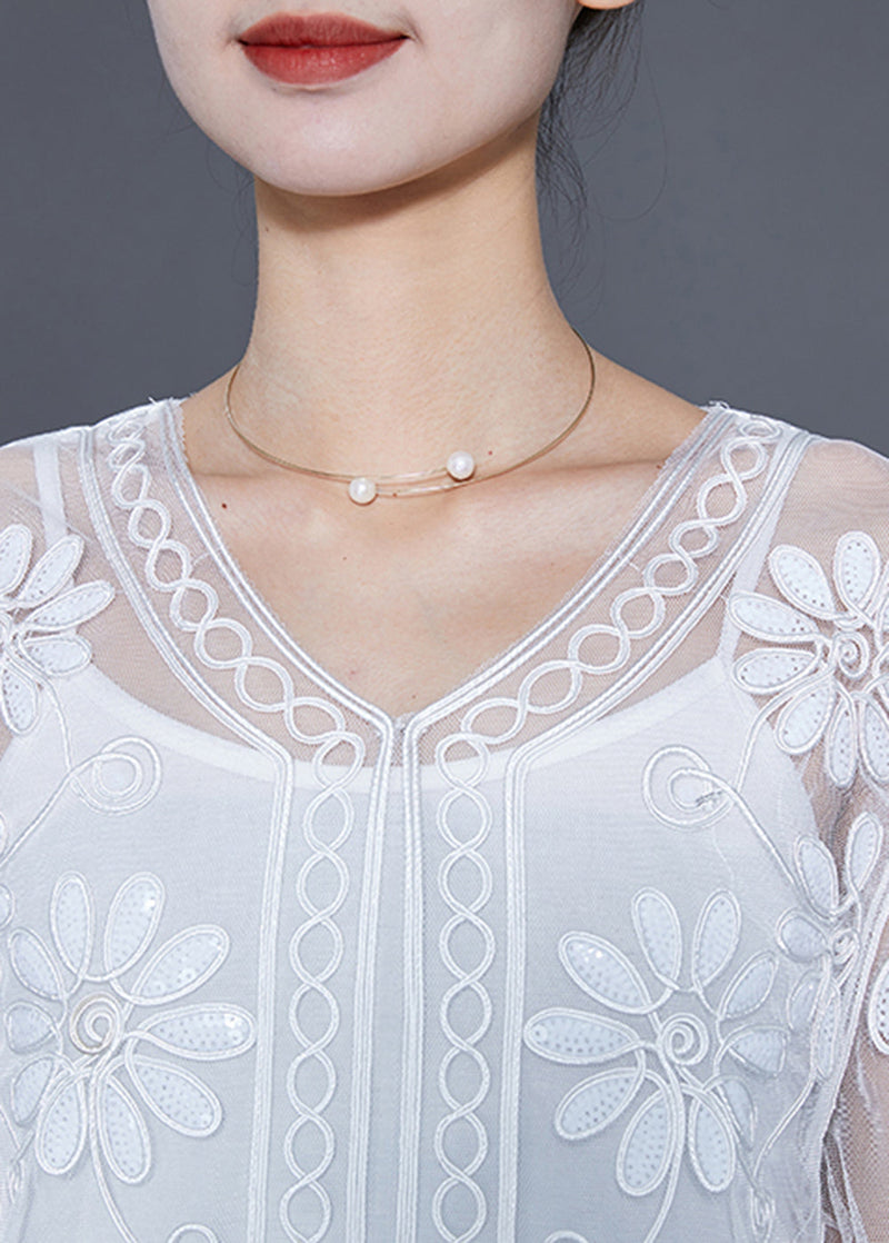 White Sequins Embroideried Tulle Cardigan Summer