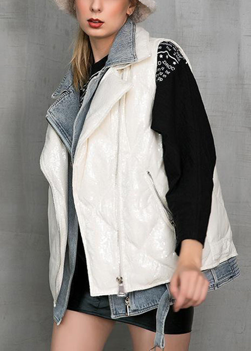 White Sequins Sashes Duck Down Waistcoat Coat Sleeveless