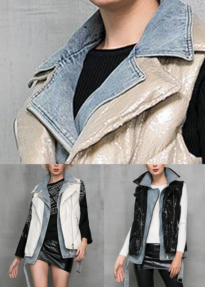White Sequins Sashes Duck Down Waistcoat Coat Sleeveless