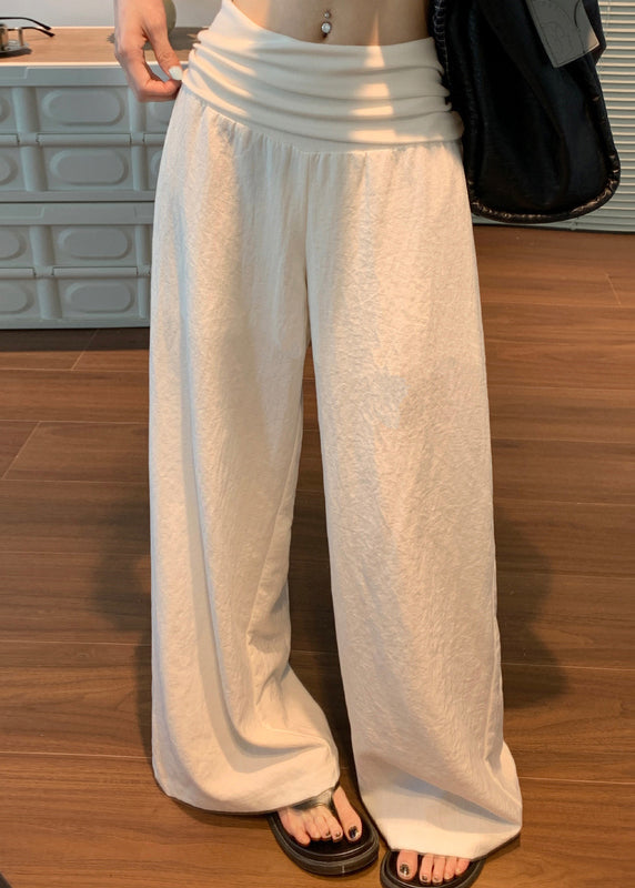 White Elastic Waist Linen Pants Fall