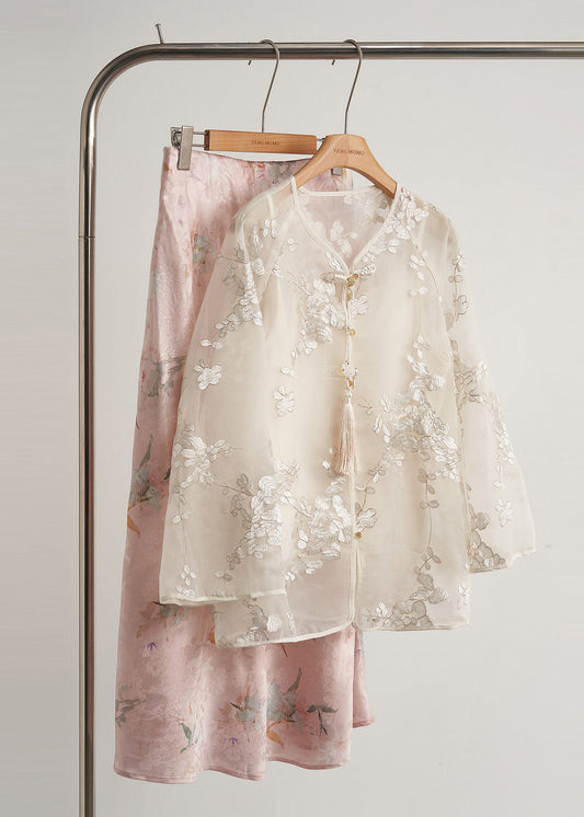 White Tasseled Embroidered Silk Coats Spring