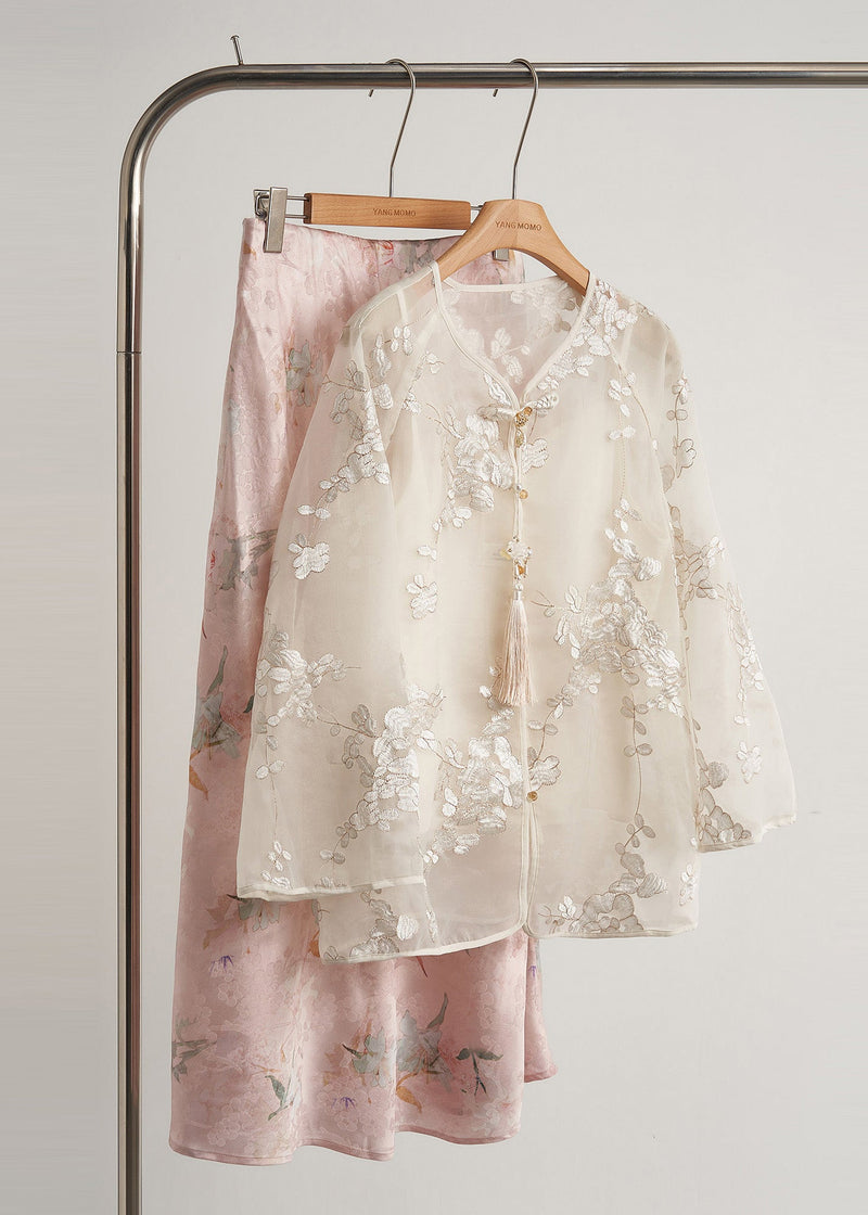White Tasseled Embroidered Silk Coats Spring