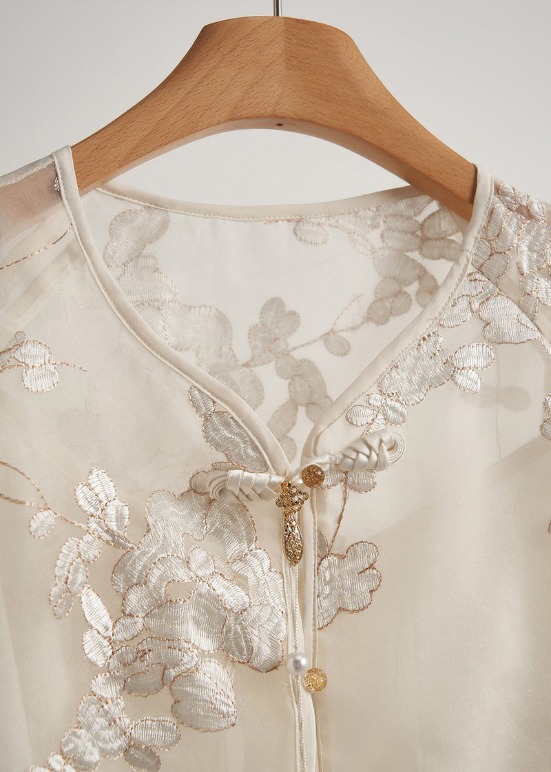 White Tasseled Embroidered Silk Coats Spring