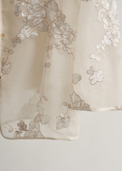White Tasseled Embroidered Silk Coats Spring