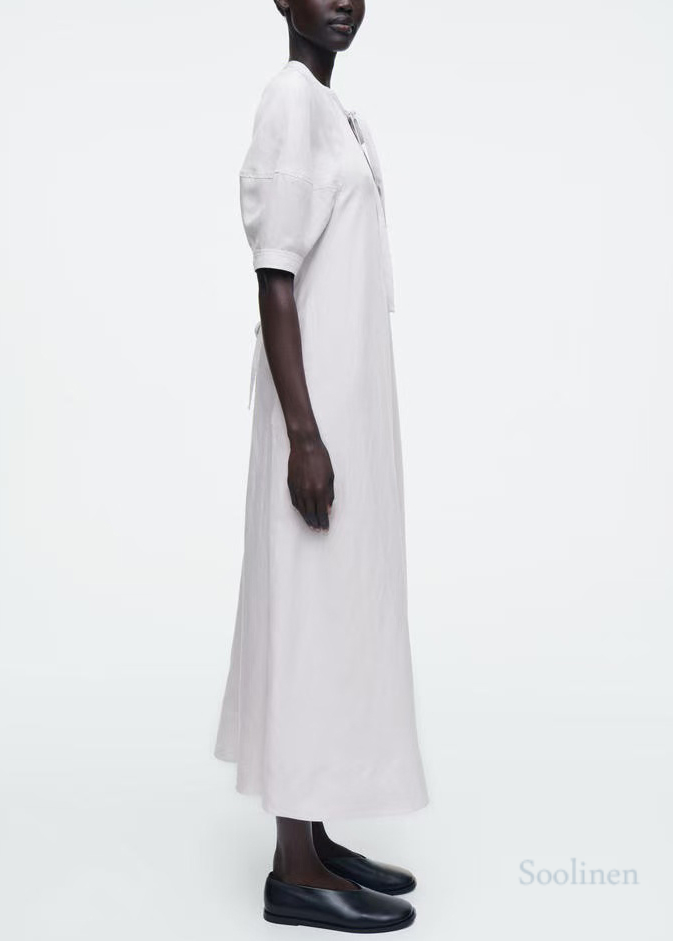 White Tie Neck Cotton Tunic Dress Summer