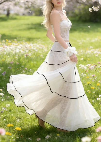 White Tie Waist Exra Large Hem Tulle Skirts Spring