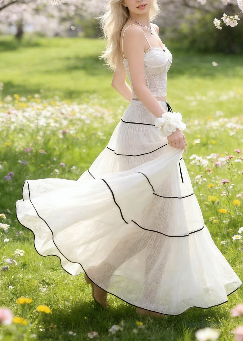 White Tie Waist Exra Large Hem Tulle Skirts Spring