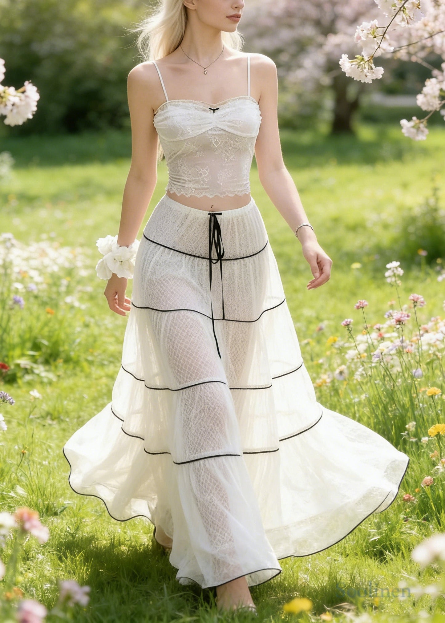 White Tie Waist Exra Large Hem Tulle Skirts Spring