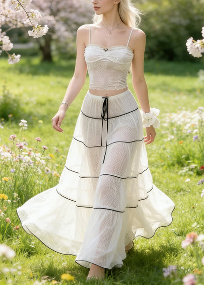 White Tie Waist Exra Large Hem Tulle Skirts Spring