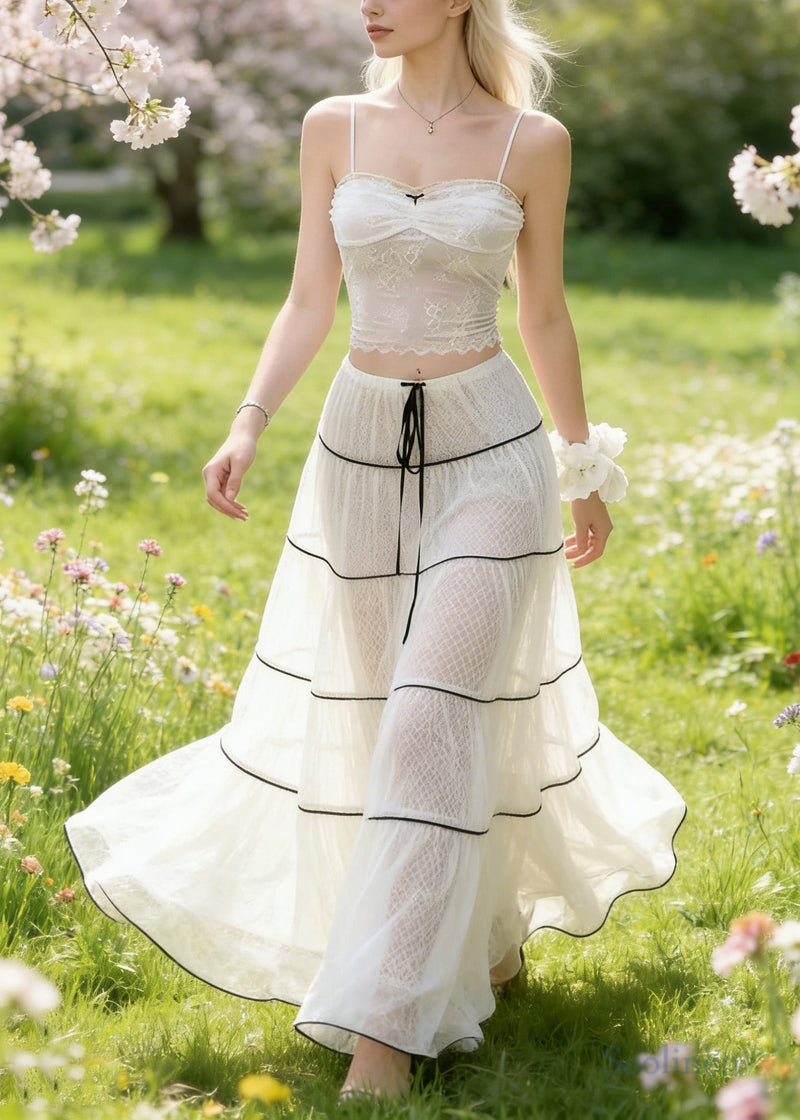 White Tie Waist Exra Large Hem Tulle Skirts Spring