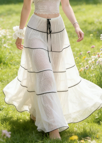 White Tie Waist Exra Large Hem Tulle Skirts Spring