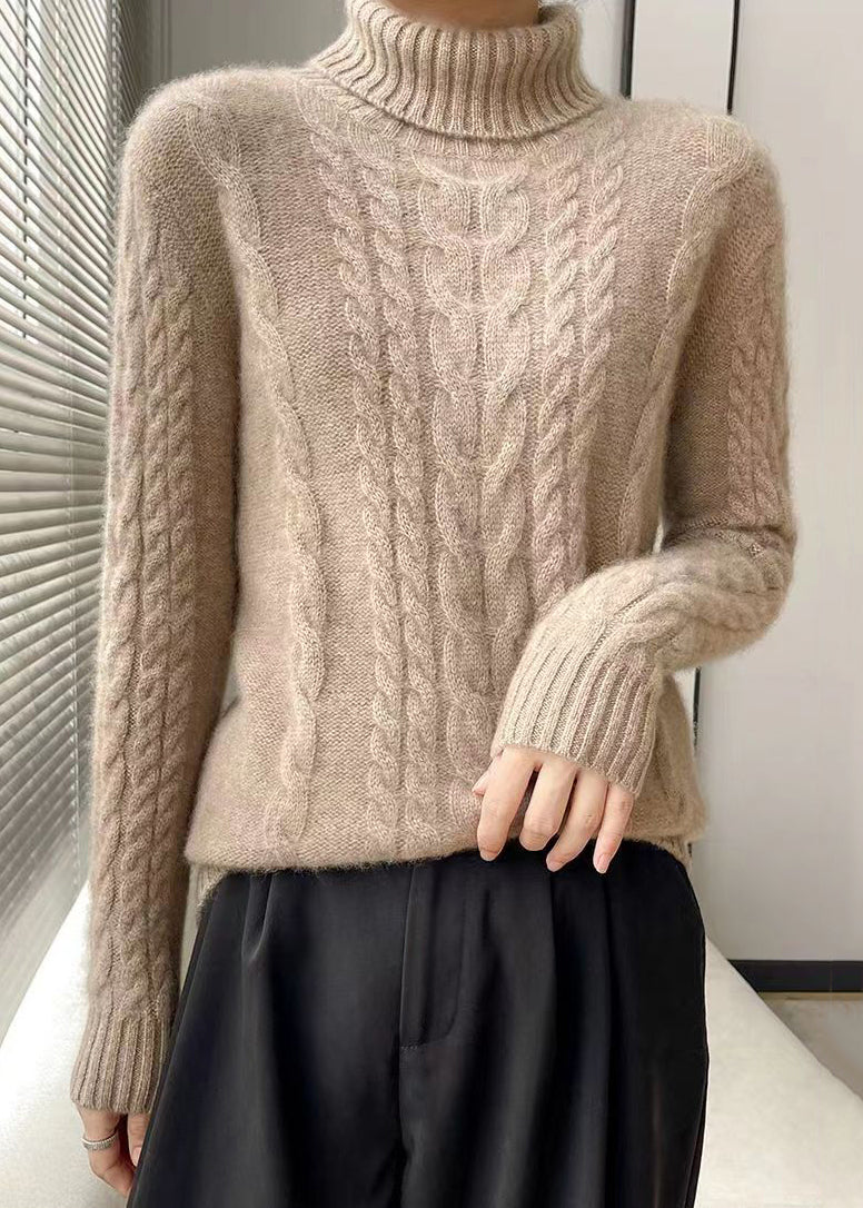 White Turtleneck Wool Cable Knit Sweaters Long Sleeve