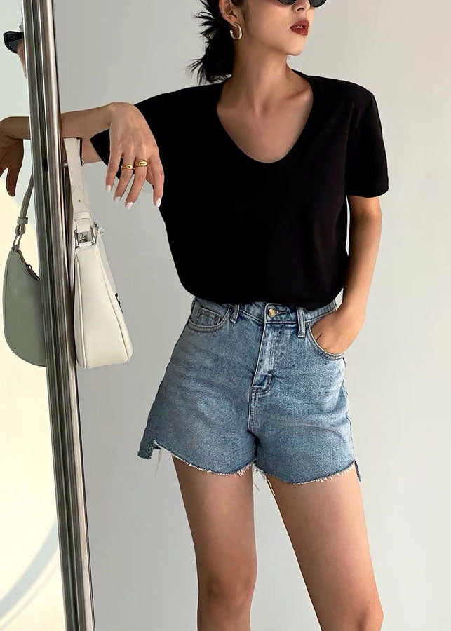 White U Neck Simple Cotton T Shirt Summer