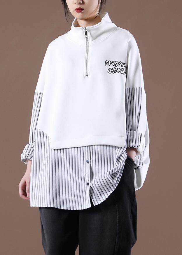 Women White Unique Zipper Stylish Spring Tops