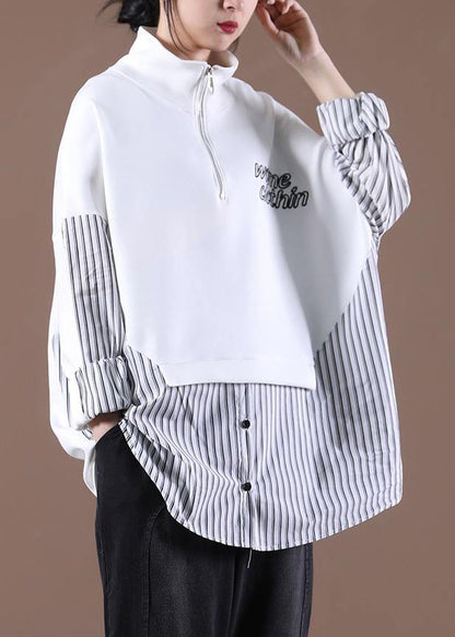 Women White Unique Zipper Stylish Spring Tops