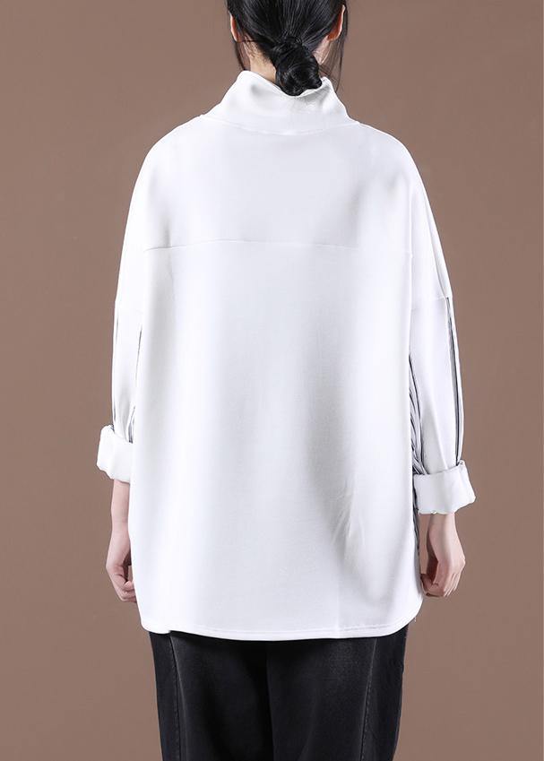 Women White Unique Zipper Stylish Spring Tops