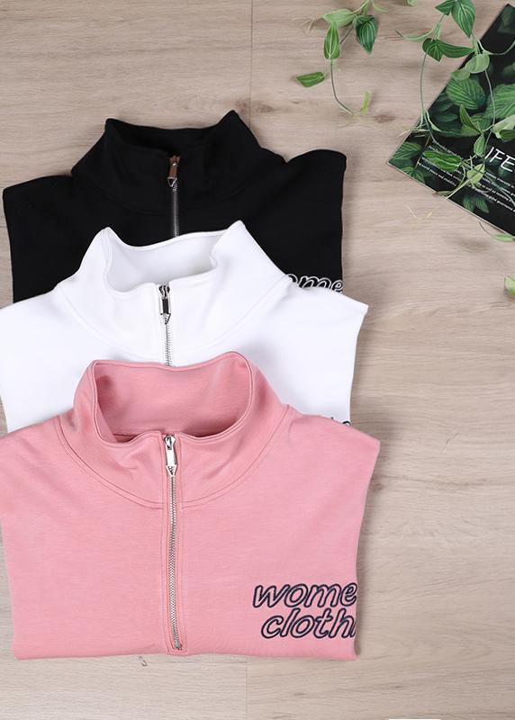 Women White Unique Zipper Stylish Spring Tops