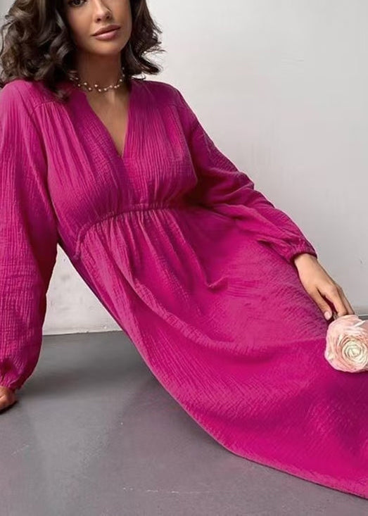 White V Neck Cotton Pajama Dress Fall