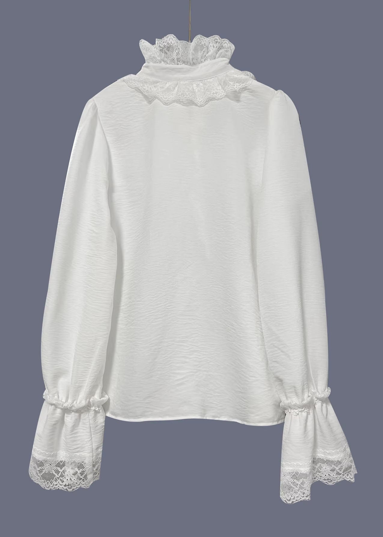 Women White V Neck Lace Patchwork Cotton Shirts Spring