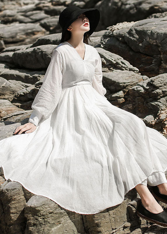 White V Neck Patchwork Maxi Dresses Spring