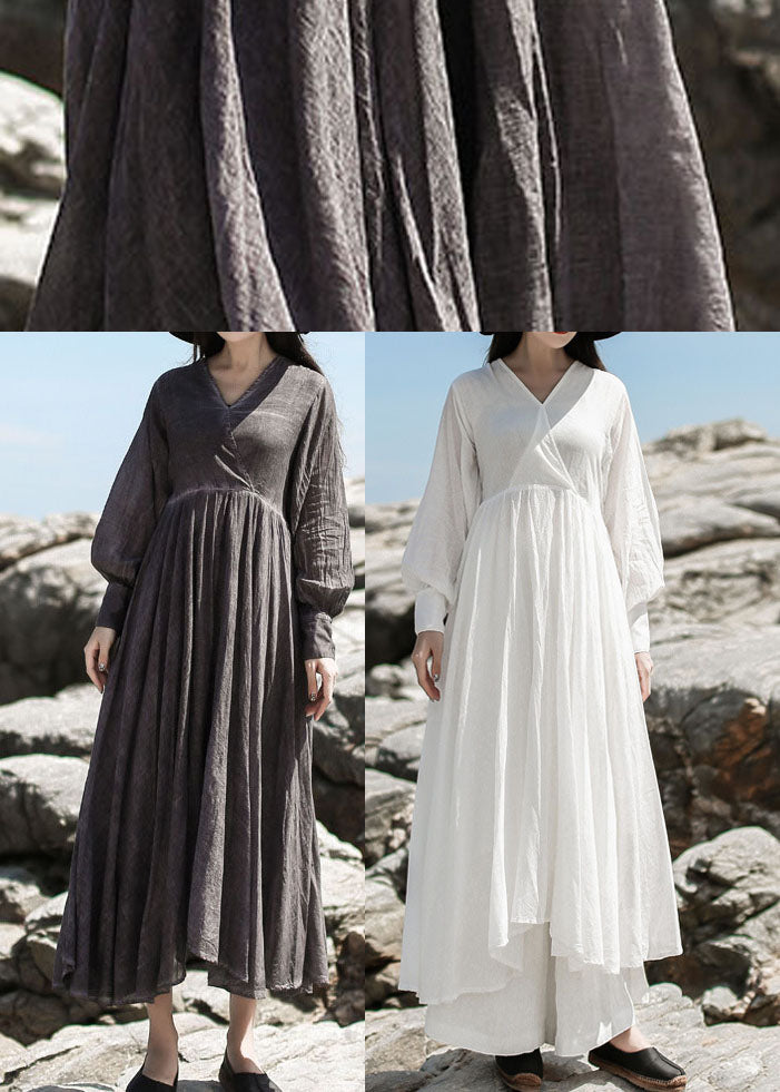 White V Neck Patchwork Maxi Dresses Spring