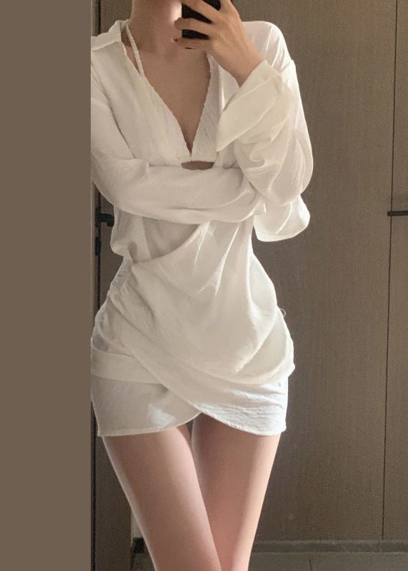 White V Neck Shirts Dress Spring
