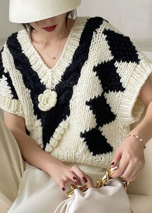 White V Neck Cozy Knit Tank Tops Sleeveless