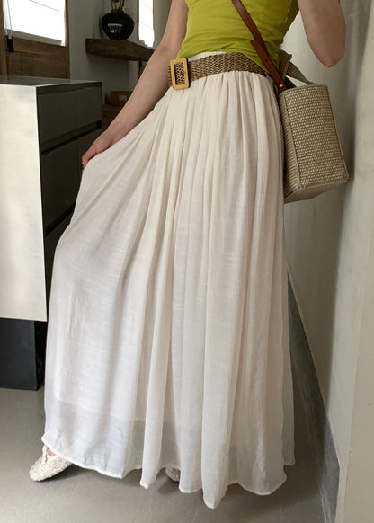 White Wrinkled Elastic Waist Cotton Skirts Summer