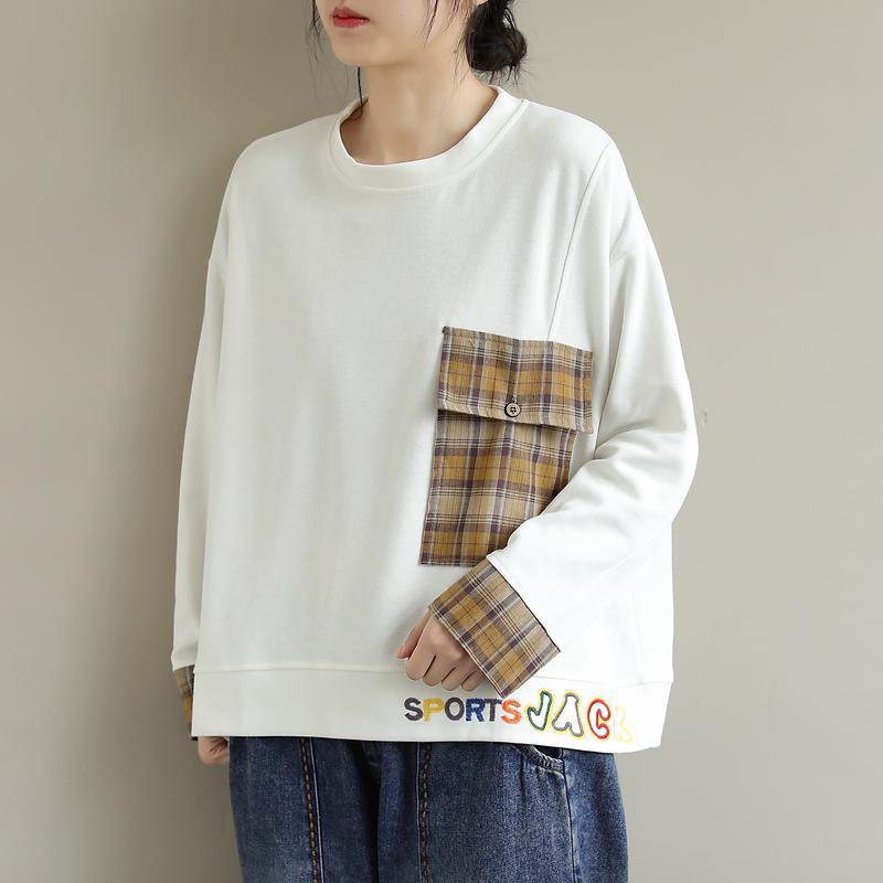 Women White cotton Clothes For Women Long Sleeve Art Embroidery Pockets blouses