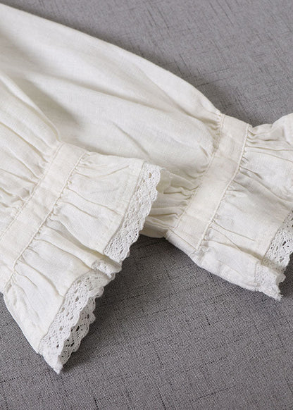 Women White wrinkled Patchwork Tops Long Sleeve