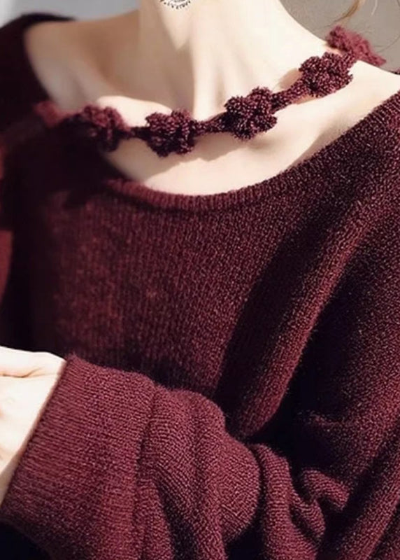 Wine Red O-neck Cozy Knit Sweater Fall