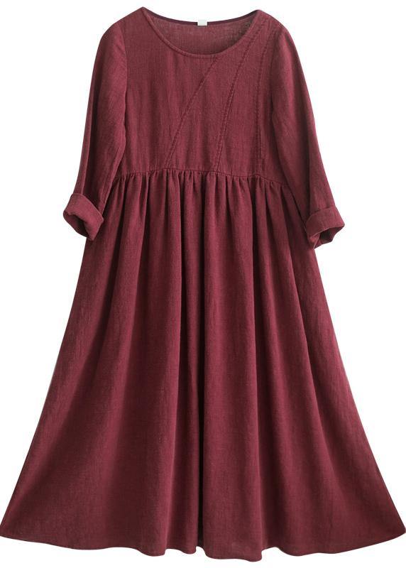 Wine Red O-neck Patchwork Spring Dresses