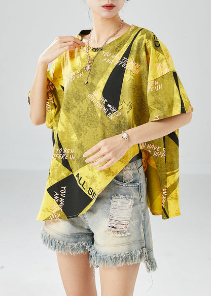 Yellow Asymmetrical Print Cotton Beach Vest Summer