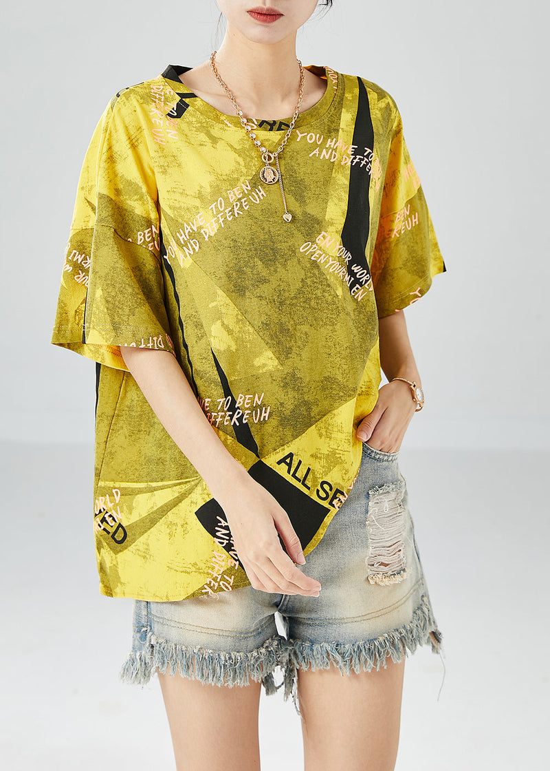 Yellow Asymmetrical Print Cotton Beach Vest Summer