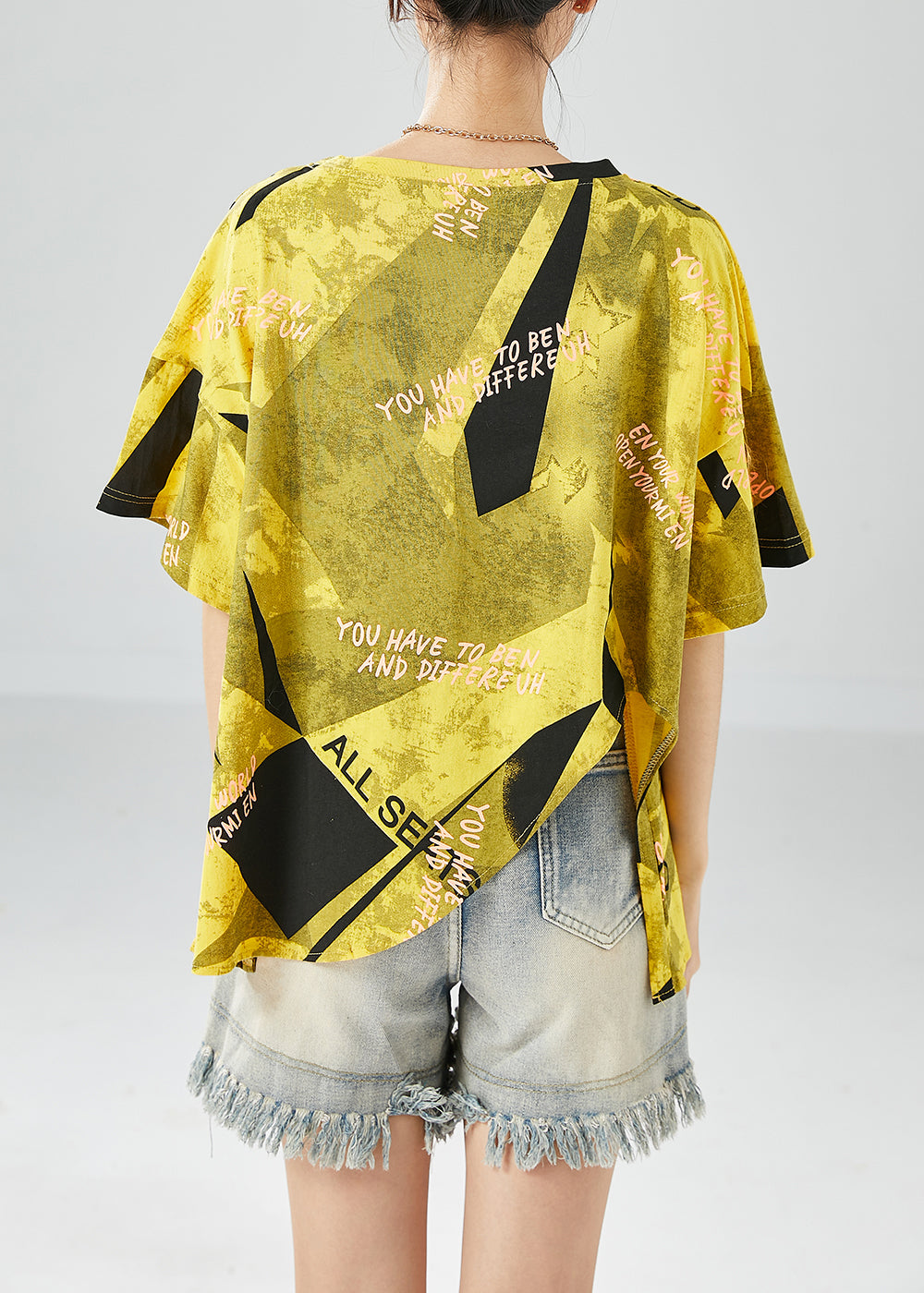 Yellow Asymmetrical Print Cotton Beach Vest Summer