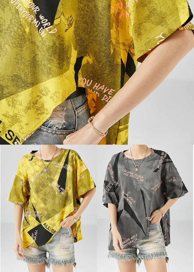 Yellow Asymmetrical Print Cotton Beach Vest Summer
