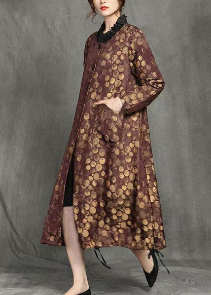 Yellow Button Dot Pockets Long Coats Winter