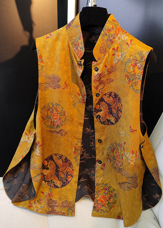 Yellow Button Jacquard Wear on Both Sides Fall Sleeveless Vest