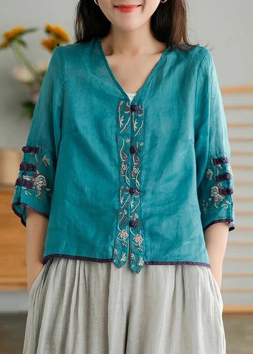 Yellow-flower2 Ramie Cardigan Embroidered Shirt