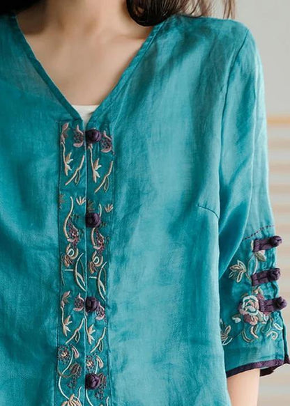 Yellow-flower1 Ramie Cardigan Embroidered Shirt