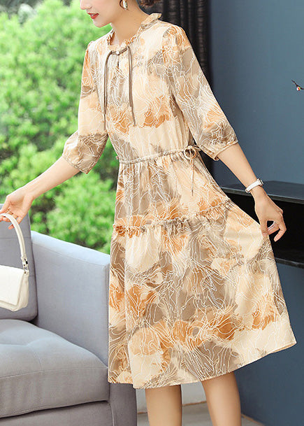 Yellow Cinched Print Robe Dresses Summer