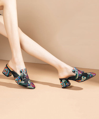 Yellow Embroidered Zircon Satin Chunky Sandals
