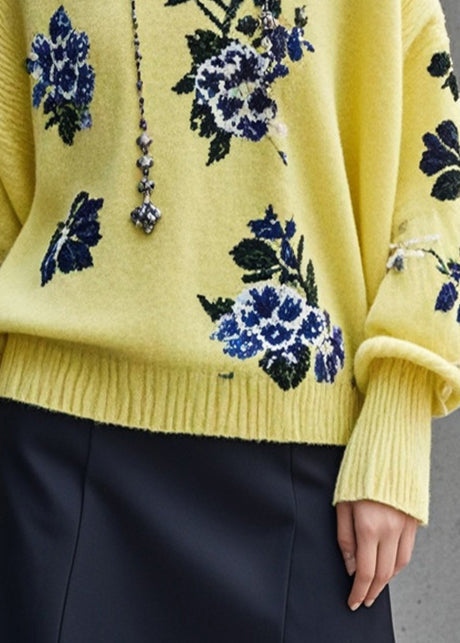 Yellow Jacquard Thick Short Sweaters Fall