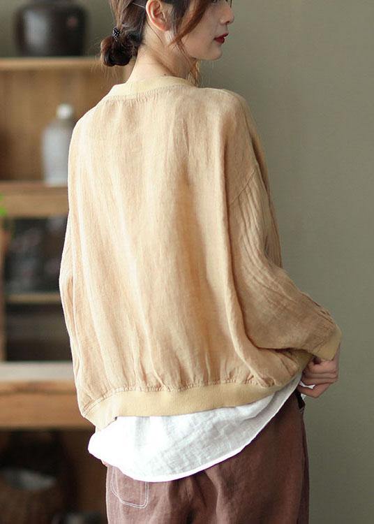 Yellow Patchwork Pockets Fall Button Long Sleeve Shirt Tops