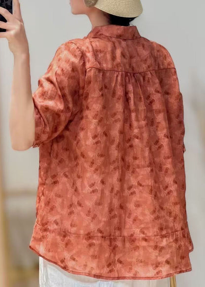 Yellow Peter Pan Collar Print Cotton Blouse Tops Summer