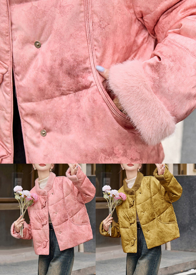 Yellow Pockets Patchwork Duck Down Down Coat Winter